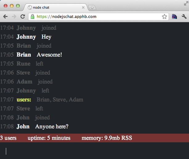 Sample node.js chat application