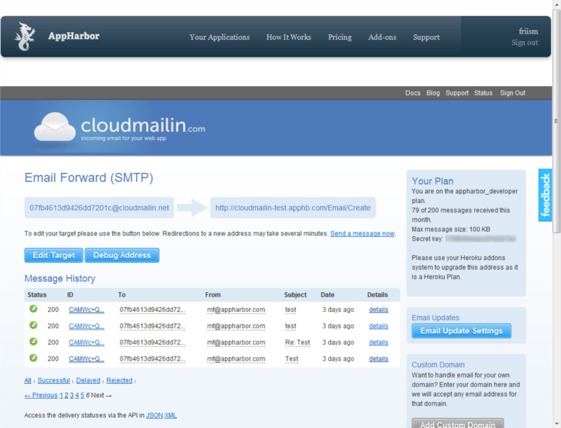 Cloudmailin screenshot