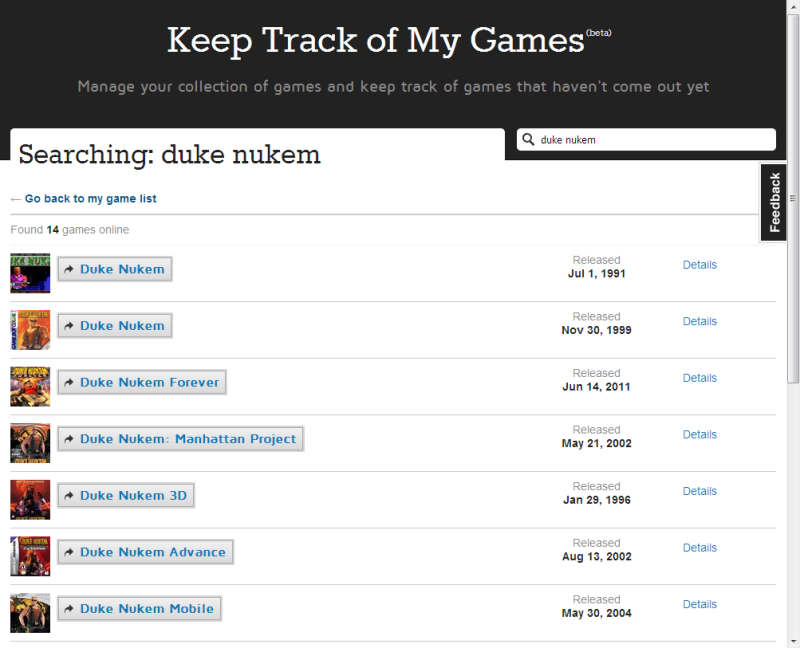 Keep Track of My Games Screenshot